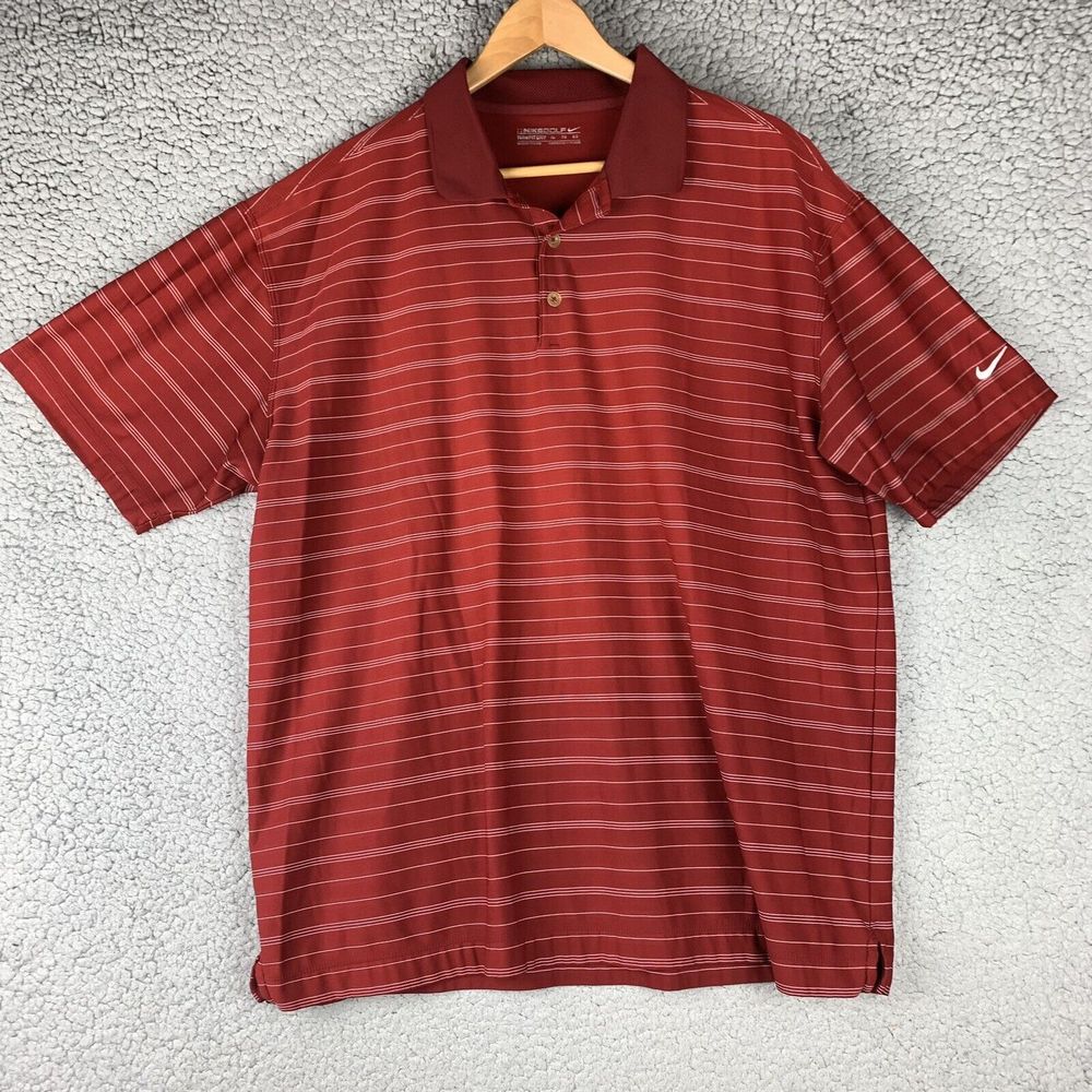 Nike Golf Fit Dry Polo Shirt Men's SIze XL Red Striped Dri Golfer Preppy Summer‎